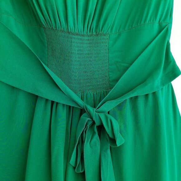LIL / DIL Anthropologie 100% Silk V-Neck Tie Back Dress Kelly Green Sz XS Flawed - Picture 13 of 16